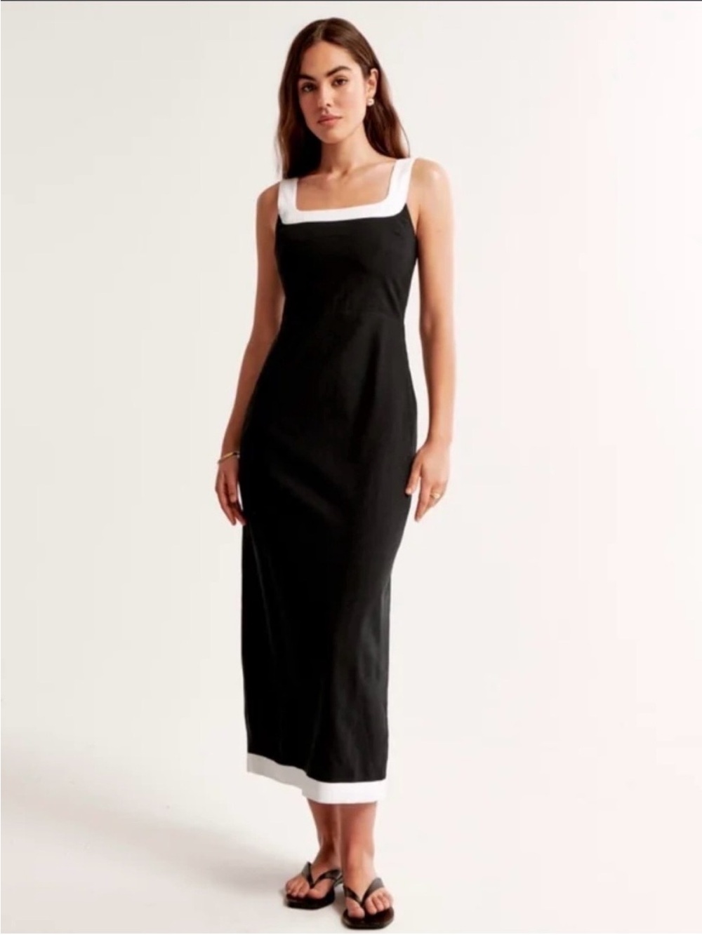 NWT Abercrombie & Fitch Linen-Blend Squareneck Column Midi Dress